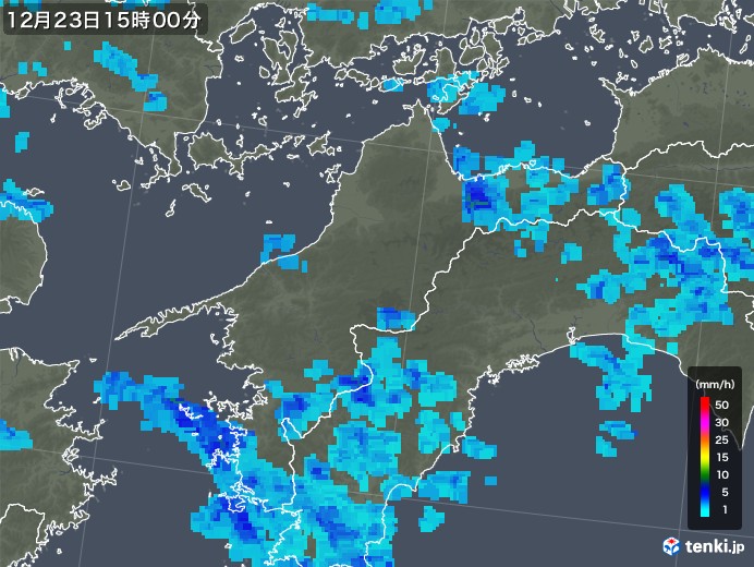 愛媛県の雨雲レーダー(2018年12月23日)