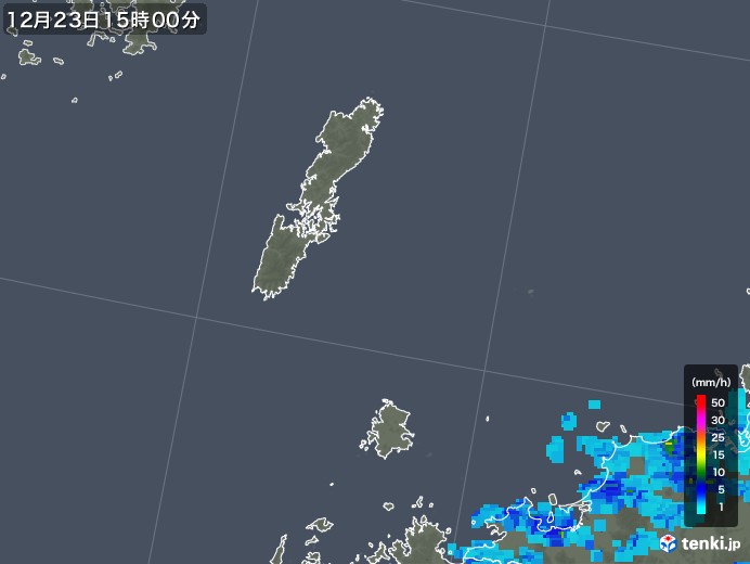 壱岐・対馬(長崎県)の雨雲レーダー(2018年12月23日)