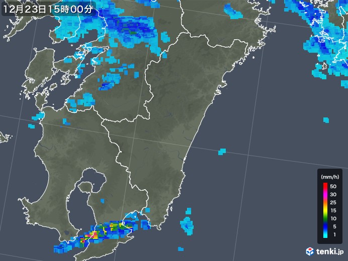 宮崎県の雨雲レーダー(2018年12月23日)