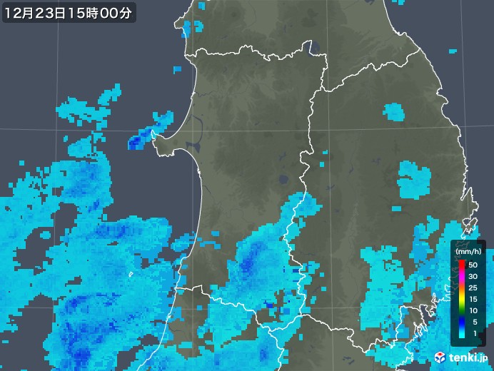 秋田県の雨雲レーダー(2018年12月23日)