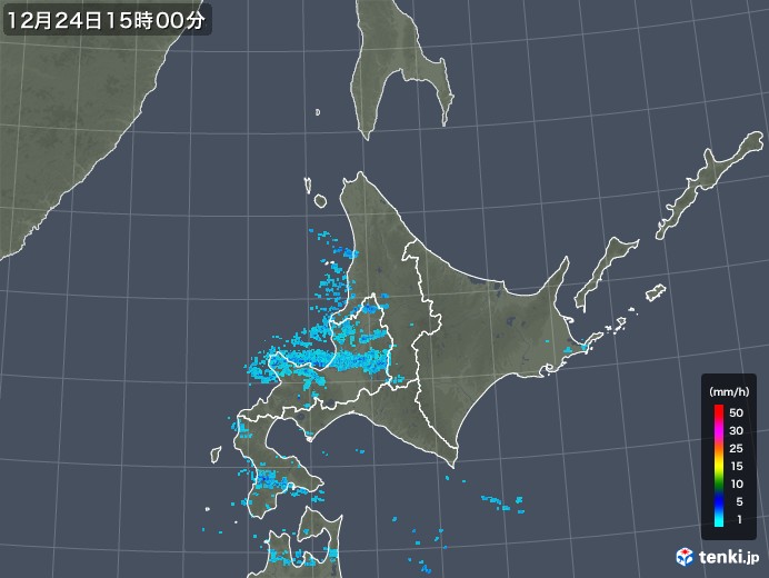 北海道地方の雨雲レーダー(2018年12月24日)