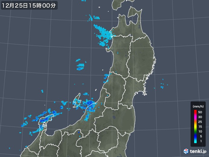 東北地方の雨雲レーダー(2018年12月25日)