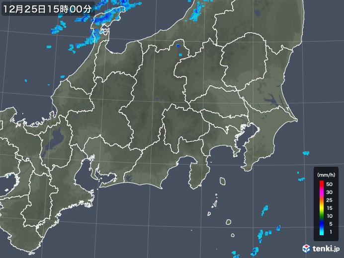 関東・甲信地方の雨雲レーダー(2018年12月25日)