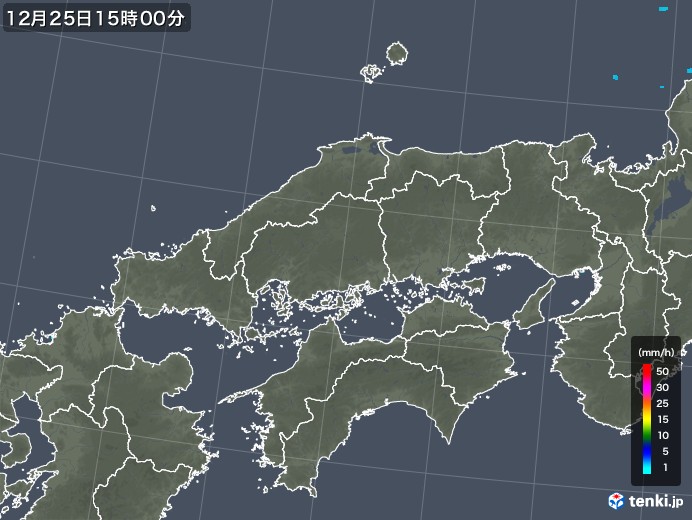 中国地方の雨雲レーダー(2018年12月25日)