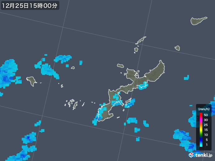 沖縄県の雨雲レーダー(2018年12月25日)