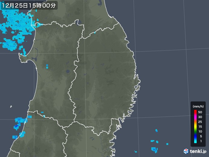 岩手県の雨雲レーダー(2018年12月25日)