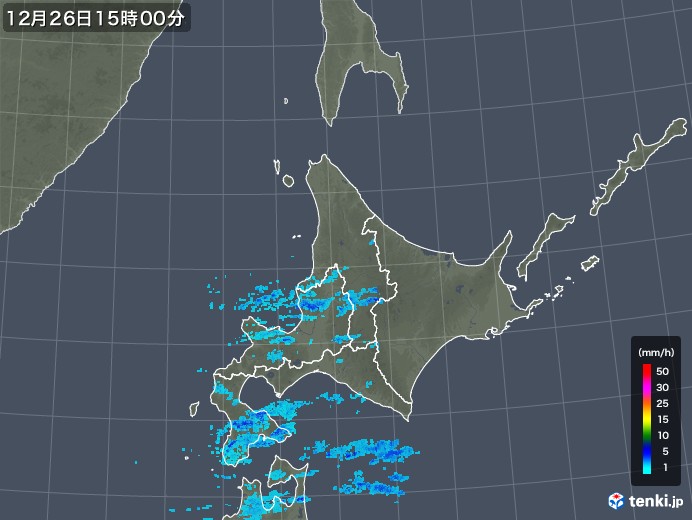 北海道地方の雨雲レーダー(2018年12月26日)