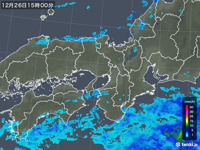 近畿地方の雨雲レーダー(2018年12月26日)