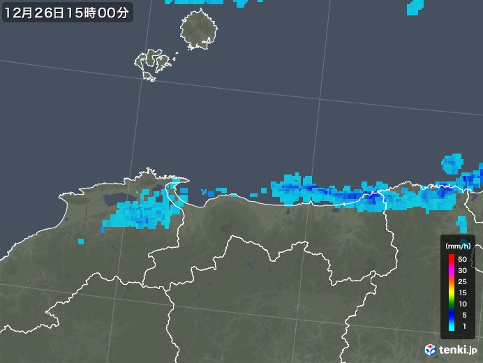 鳥取県の雨雲レーダー(2018年12月26日)