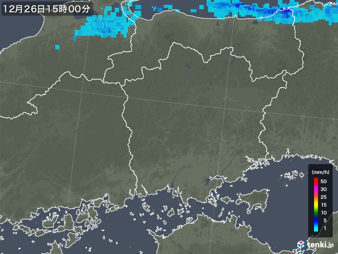 岡山県の雨雲レーダー(2018年12月26日)