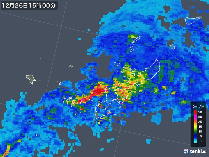 沖縄県の雨雲レーダー(2018年12月26日)