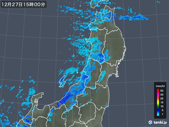 東北地方の雨雲レーダー(2018年12月27日)