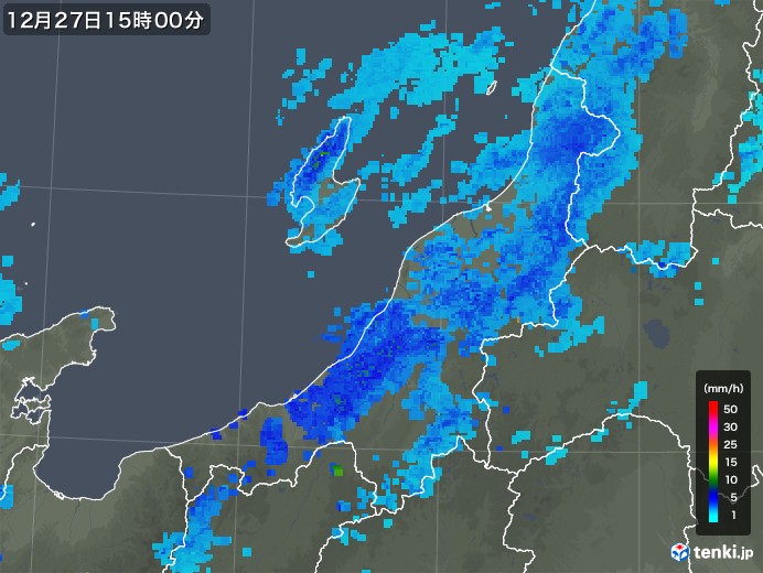 新潟県の雨雲レーダー(2018年12月27日)
