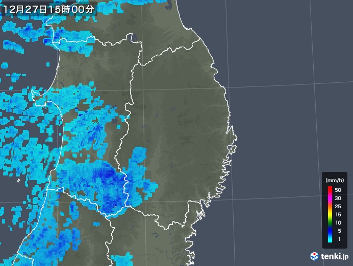 岩手県の雨雲レーダー(2018年12月27日)
