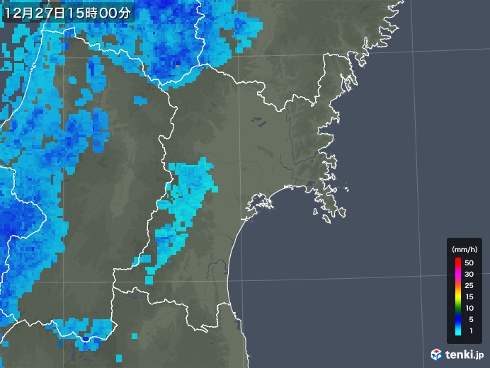 宮城県の雨雲レーダー(2018年12月27日)