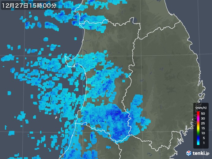 秋田県の雨雲レーダー(2018年12月27日)