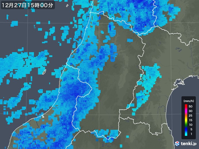 山形県の雨雲レーダー(2018年12月27日)