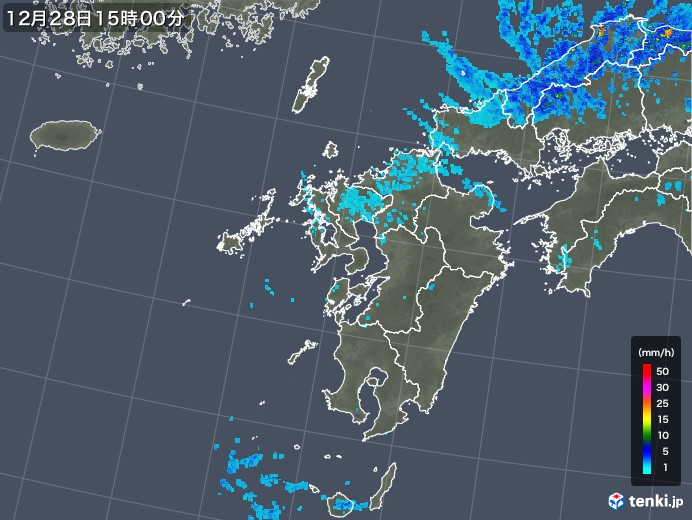 九州地方の雨雲レーダー(2018年12月28日)