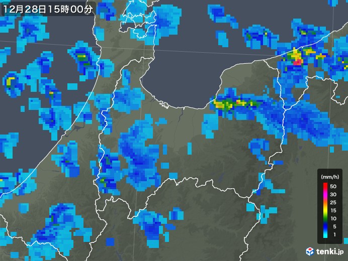 富山県の雨雲の動き(2018年12月28日)