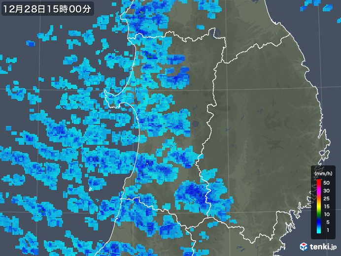 秋田県の雨雲レーダー(2018年12月28日)