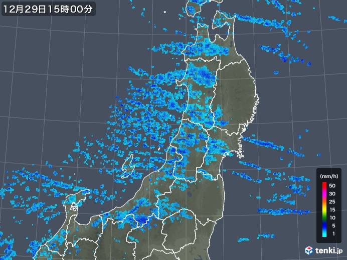 東北地方の雨雲レーダー(2018年12月29日)