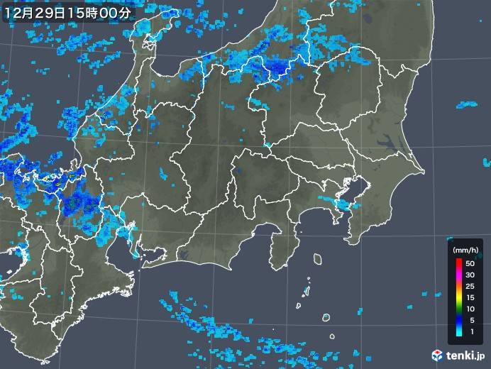 関東・甲信地方の雨雲レーダー(2018年12月29日)