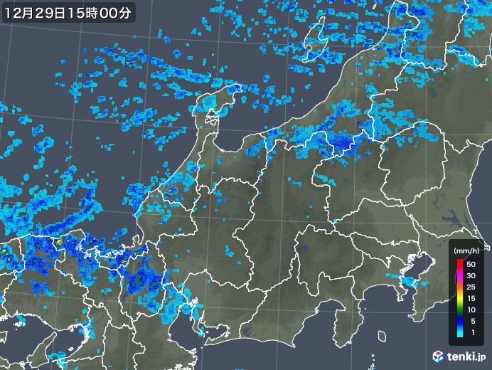 北陸地方の雨雲レーダー(2018年12月29日)