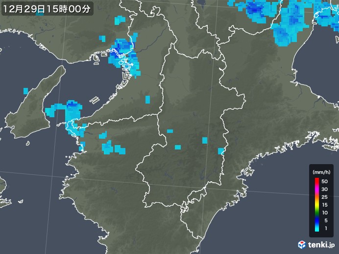 奈良県の雨雲レーダー(2018年12月29日)