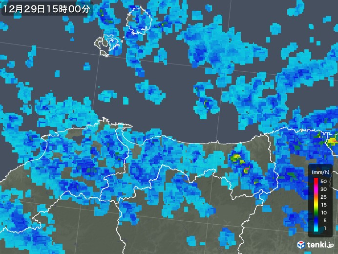 鳥取県の雨雲レーダー(2018年12月29日)