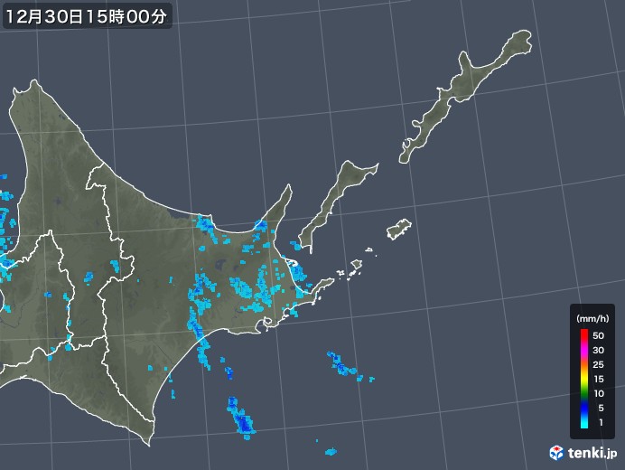道東の雨雲レーダー(2018年12月30日)