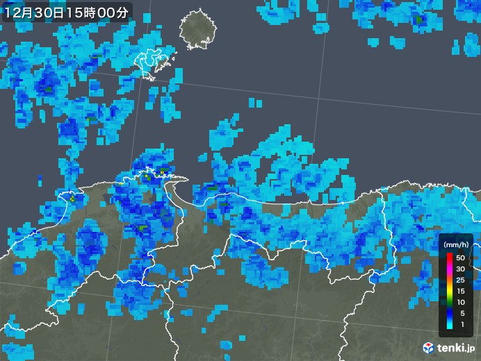 鳥取県の雨雲レーダー(2018年12月30日)