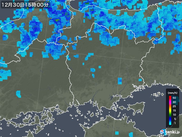 岡山県の雨雲レーダー(2018年12月30日)