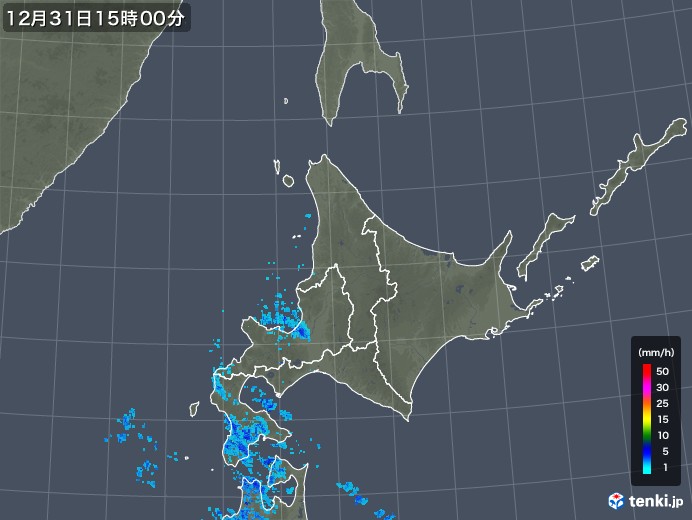 北海道地方の雨雲レーダー(2018年12月31日)