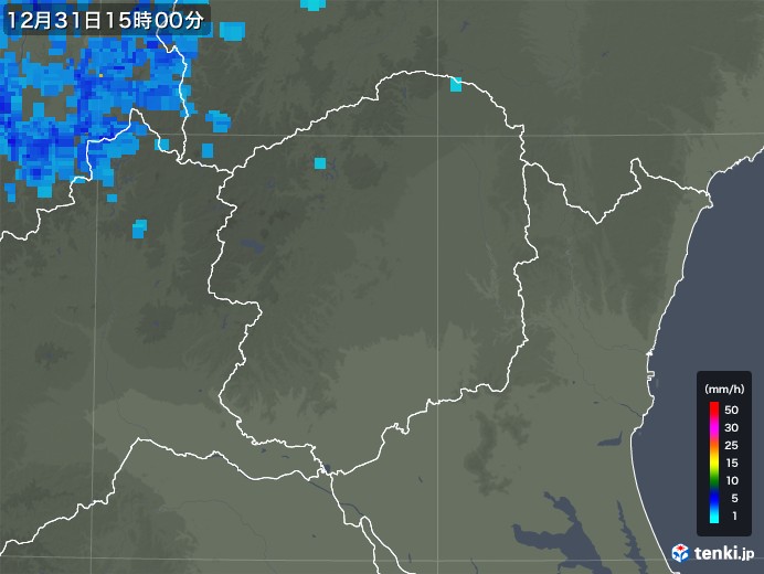 栃木県の雨雲の動き(2018年12月31日)