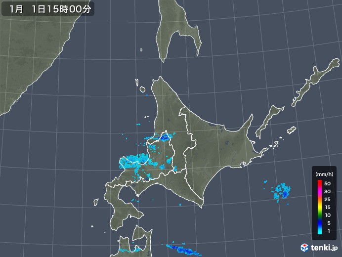 北海道地方の雨雲レーダー(2019年01月01日)