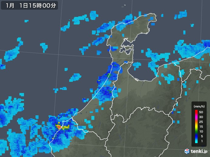 石川県の雨雲レーダー(2019年01月01日)