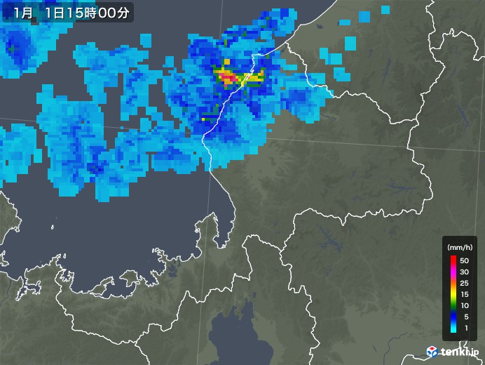 福井県の雨雲レーダー(2019年01月01日)