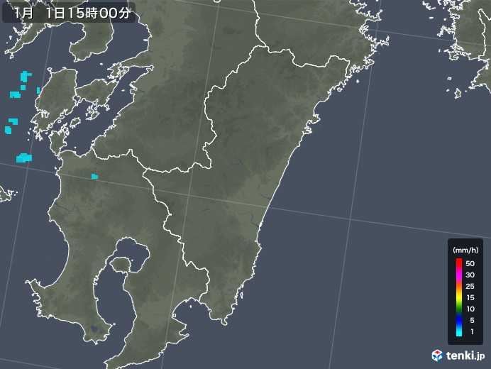 宮崎県の雨雲の動き(2019年01月01日)