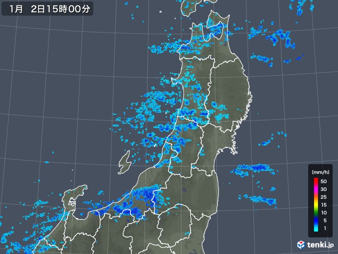 東北地方の雨雲レーダー(2019年01月02日)