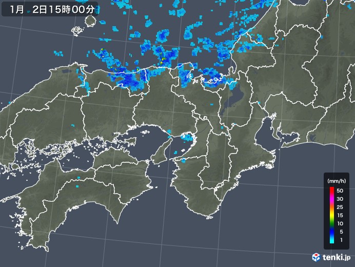 近畿地方の雨雲レーダー(2019年01月02日)