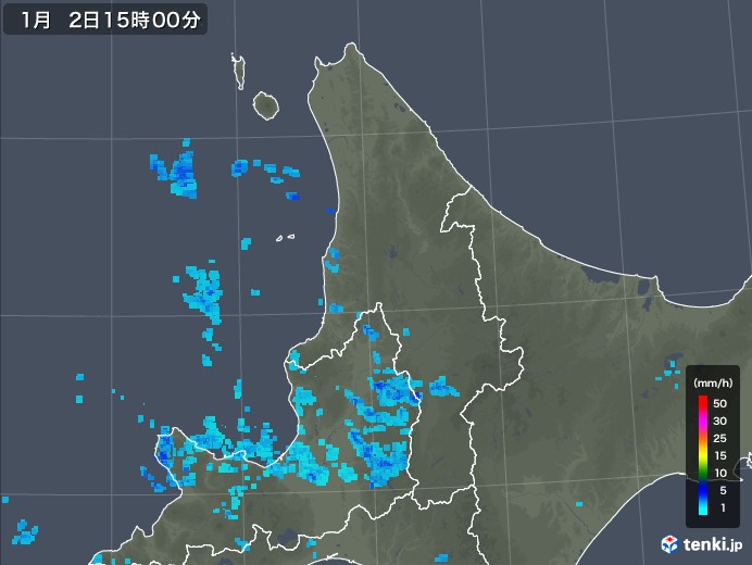 道北の雨雲レーダー(2019年01月02日)