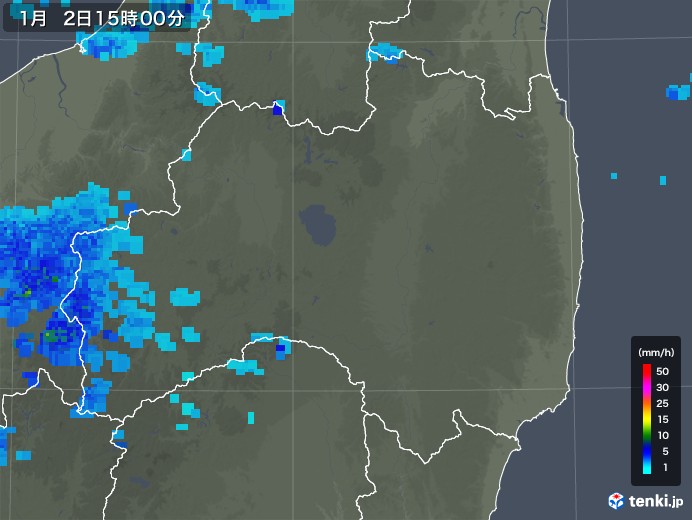 福島県の雨雲レーダー(2019年01月02日)