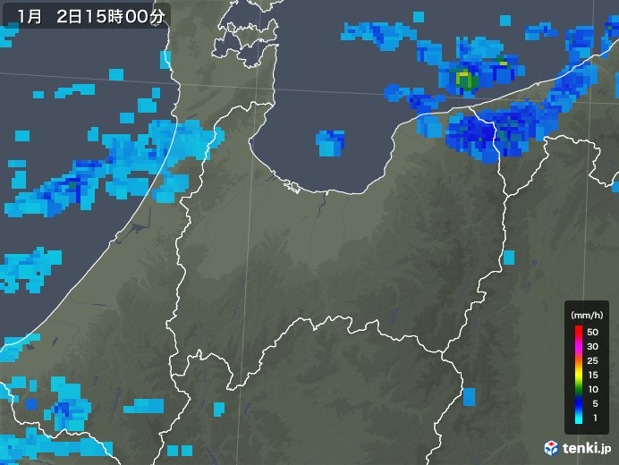 富山県の雨雲レーダー(2019年01月02日)