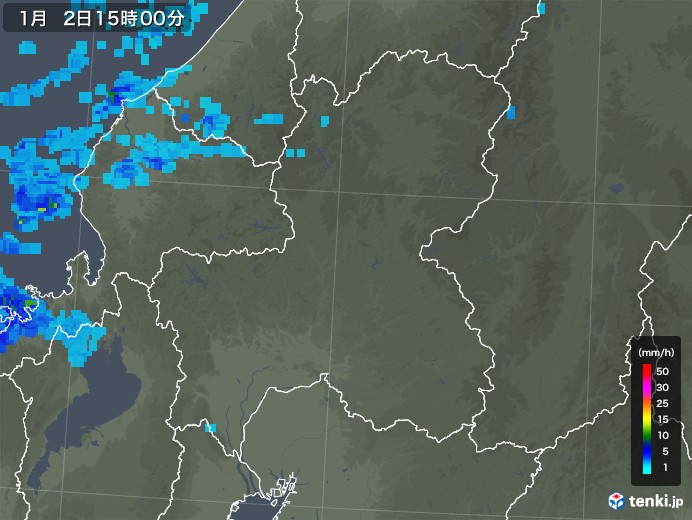 岐阜県の雨雲レーダー(2019年01月02日)