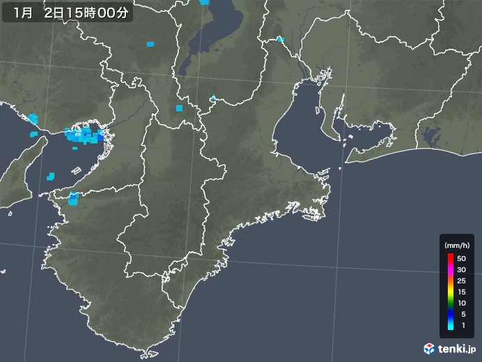 三重県の雨雲レーダー(2019年01月02日)