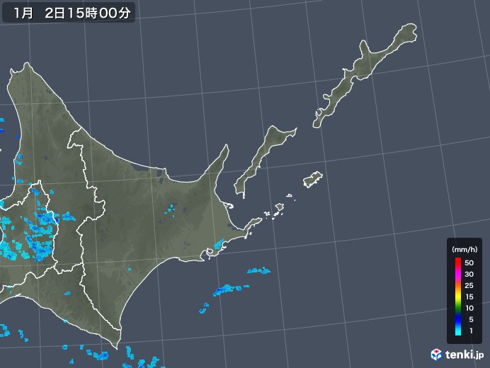 道東の雨雲の動き(2019年01月02日)