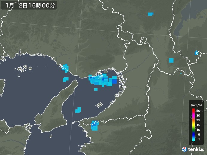 大阪府の雨雲の動き(2019年01月02日)