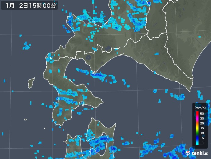 道南の雨雲レーダー(2019年01月02日)