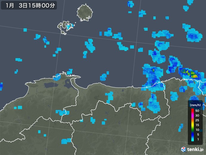 鳥取県の雨雲レーダー(2019年01月03日)