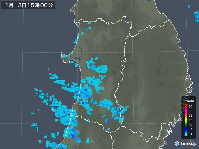 秋田県の雨雲レーダー(2019年01月03日)